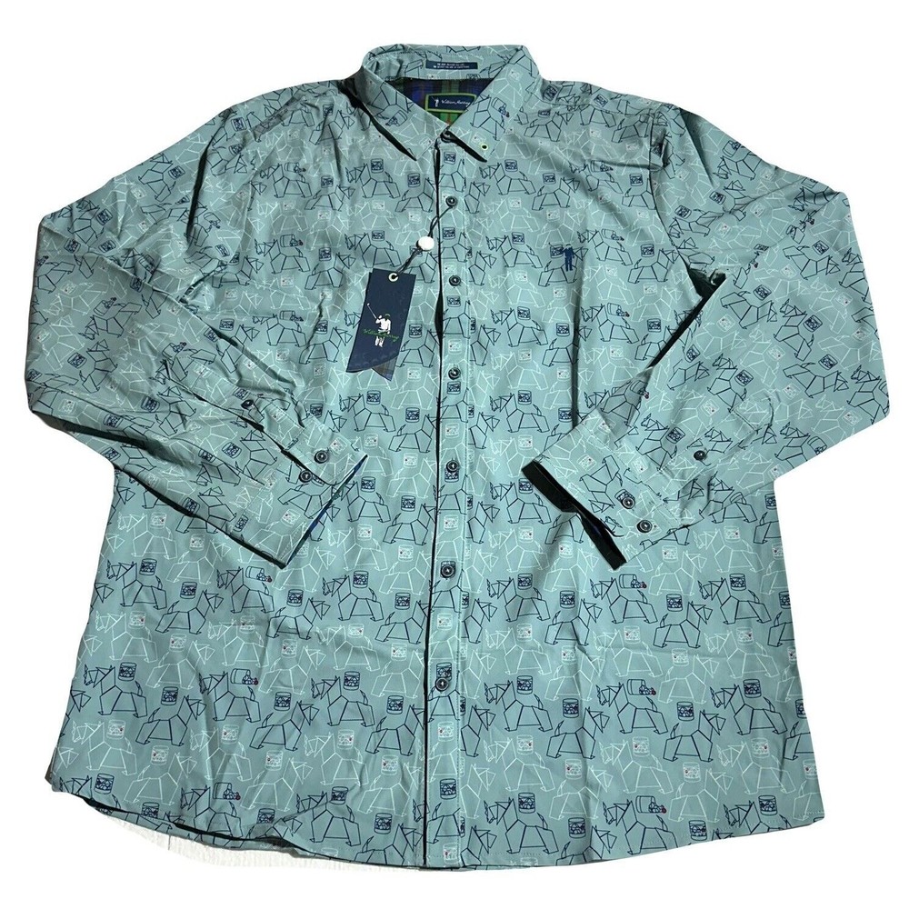 William Murray Scotch Blend Button Down Shirt Carolina Blue Scottie Size L NWT